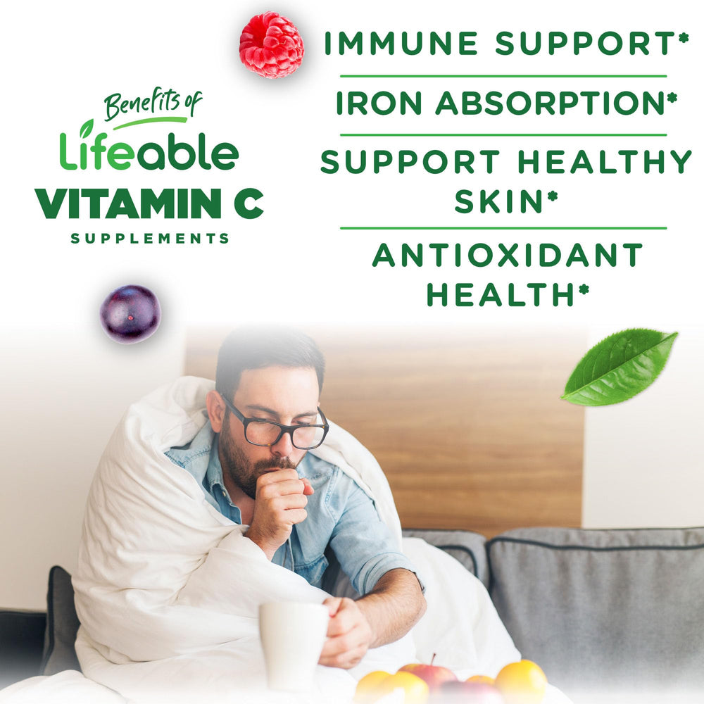 Lifeable Vitamin C Gummies closeup texture emphasizes chewy, delicious vitamin C