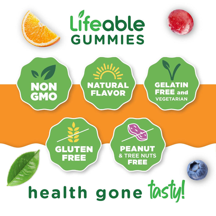 Lifeable Vitamin C Gummies fruit visuals indicate natural flavor and non-GMO ingredients