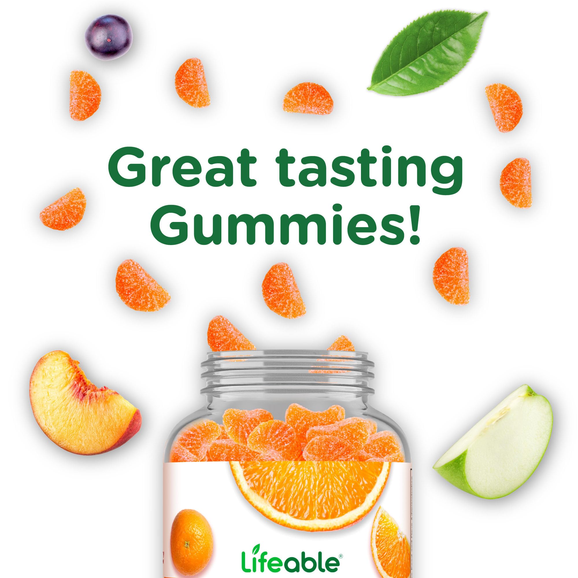 Lifeable Vitamin C Gummies vegan non-GMO label highlights vegetarian, dairy-free option