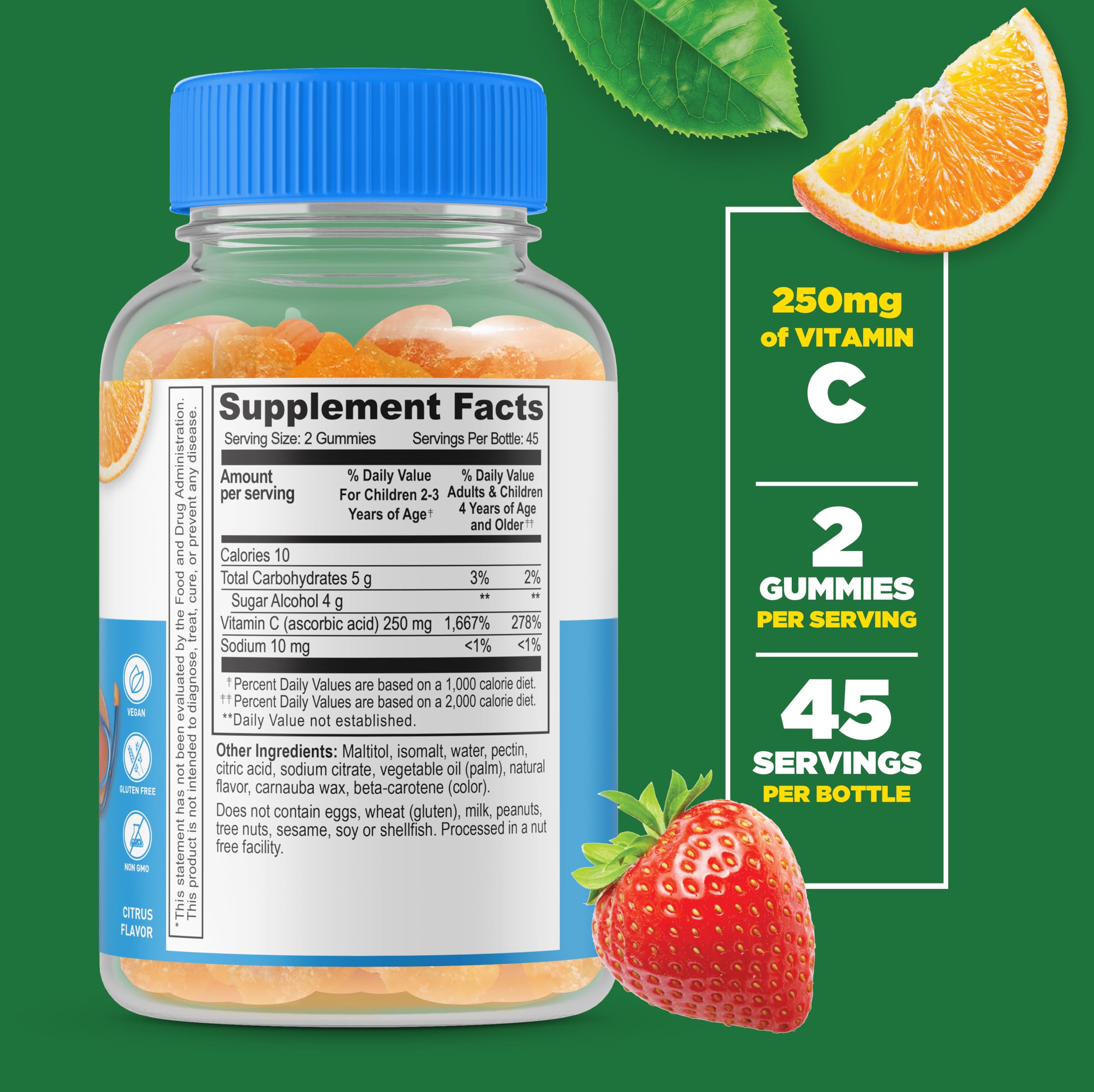 Lifeable vitamin C kids gummies in orange flavor, easy to chew after school