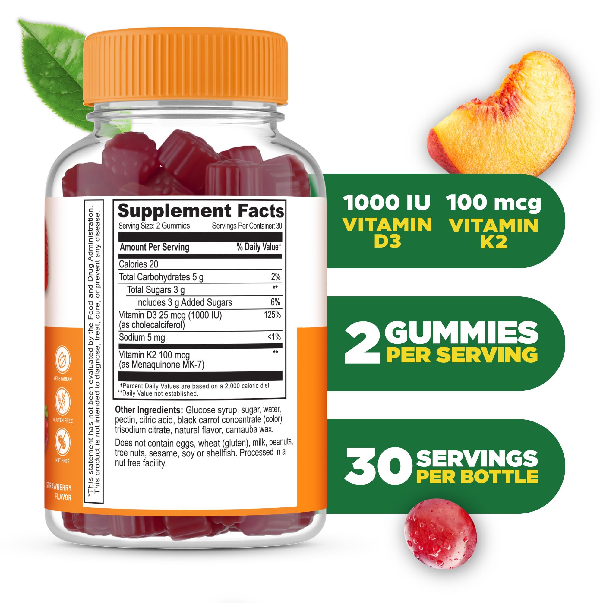 Lifeable D3 K2 gummies strawberry flavor close-up for a tasty daily supplement