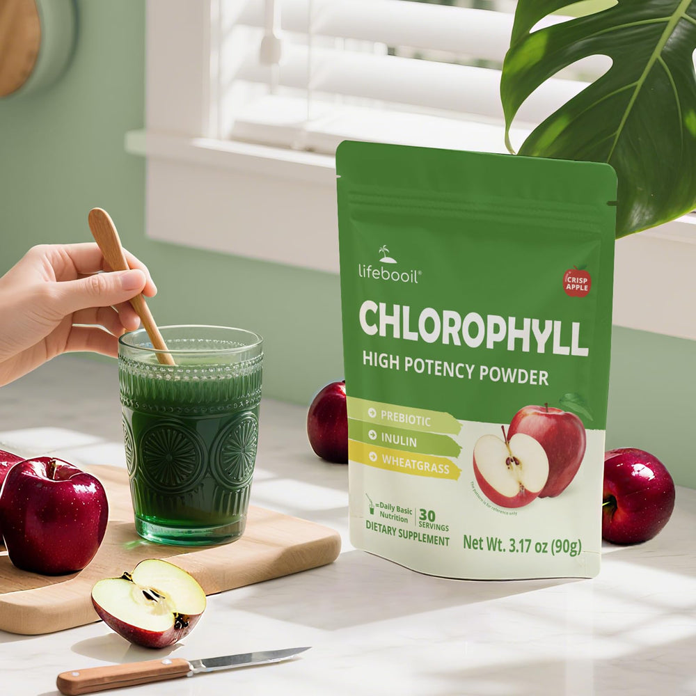 Morning routine with Lifebooil chlorophyll for a fresh start.