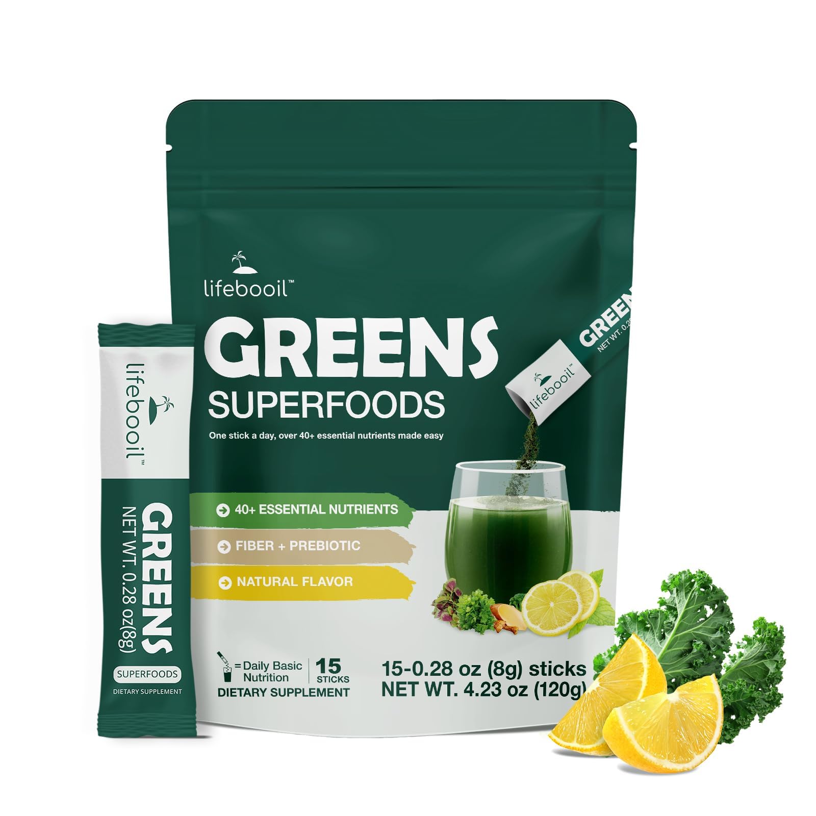 Lifebooil Superfood Blend front box showcasing greens for daily nutrition