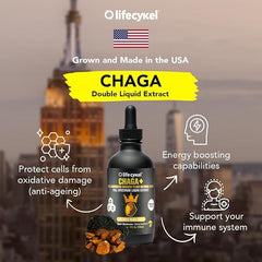 Life Cykel chaga extract bottle showcases double extraction for enhanced absorption.