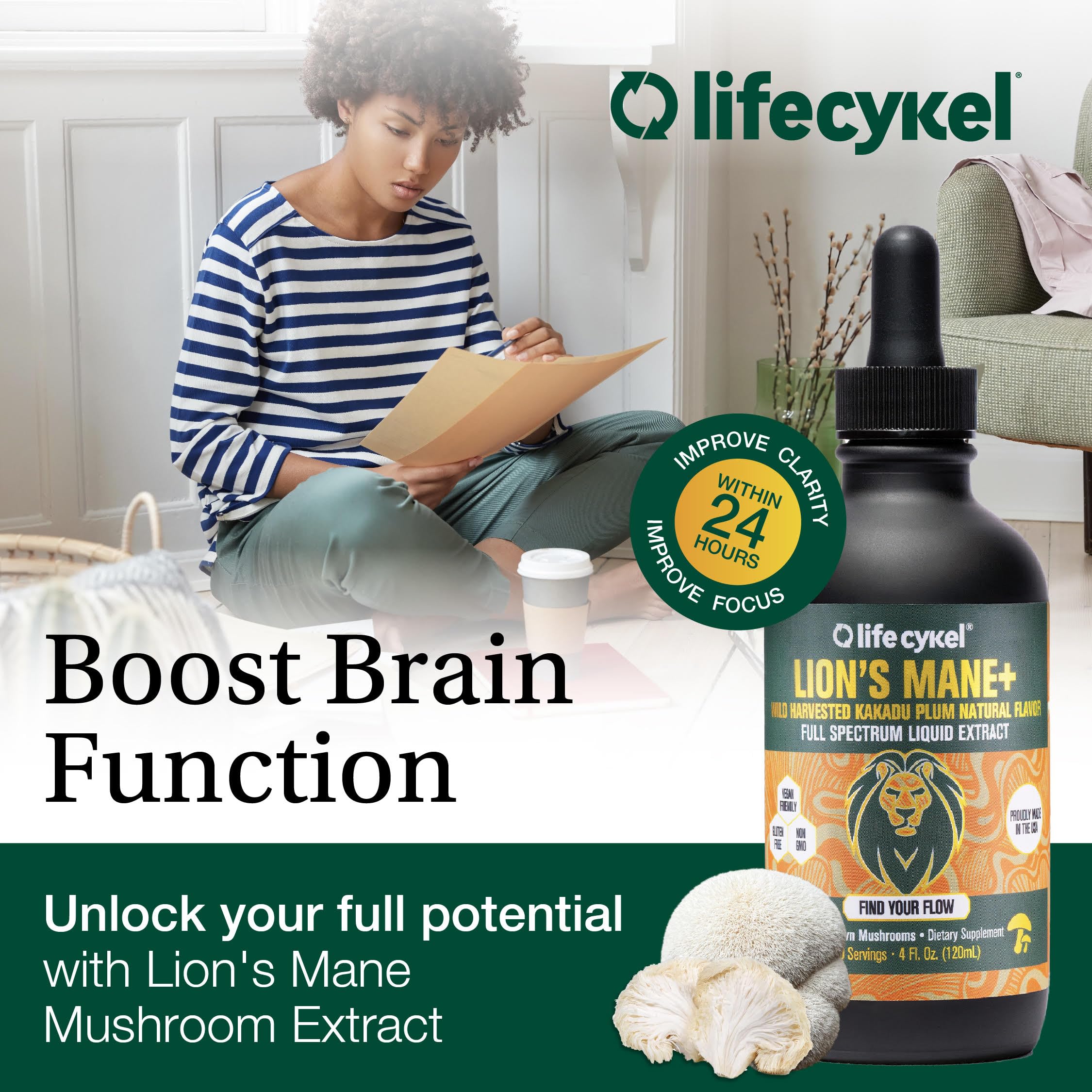Life Cykel organic mushroom source signals purity in every bottle