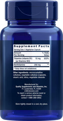 Life Extension Mega Benfotiamine capsules displayed for daily vitamin B1 intake.