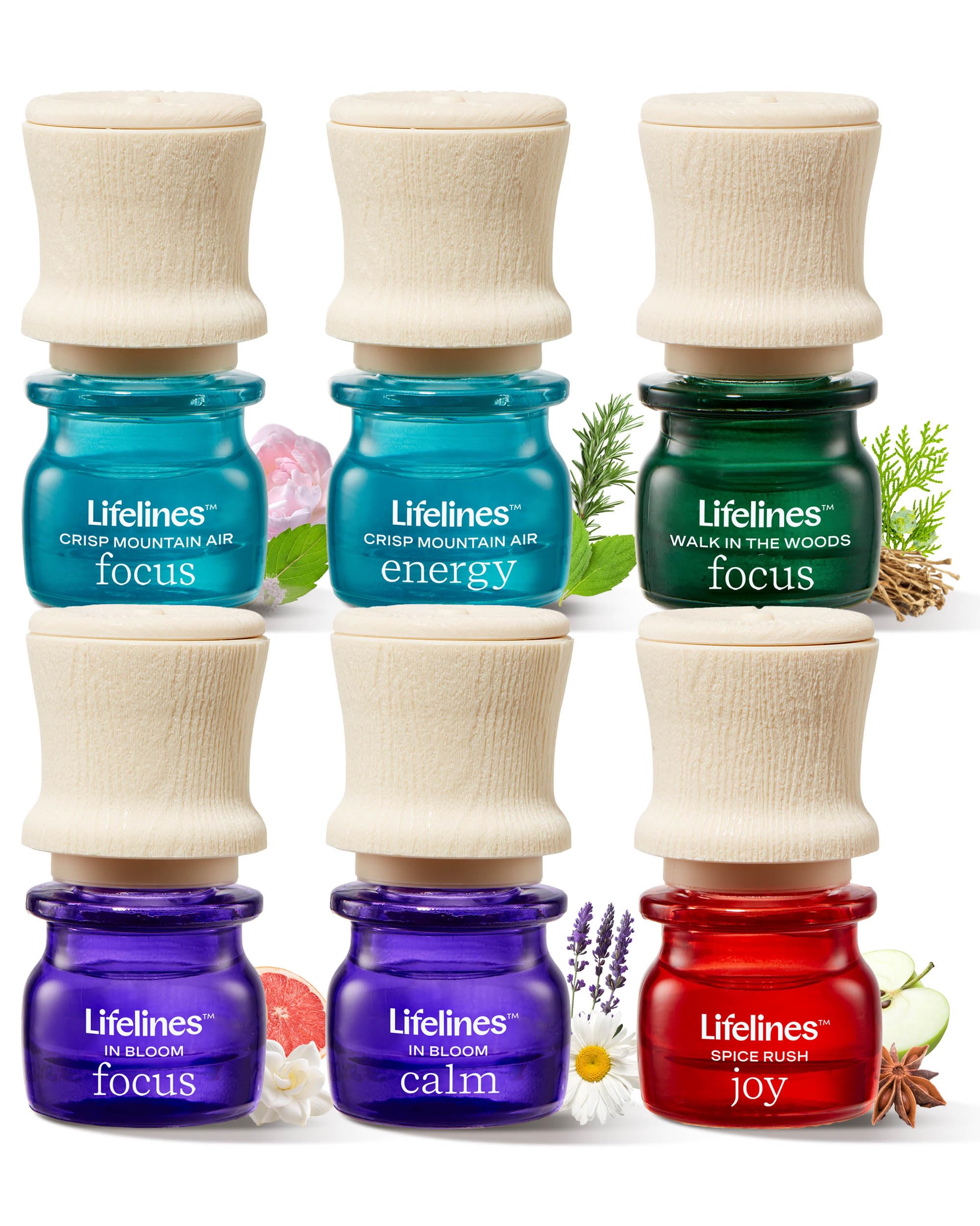 Lifelines Bright Botanicals 6-pack bottles with long-lasting diffuser aroma.