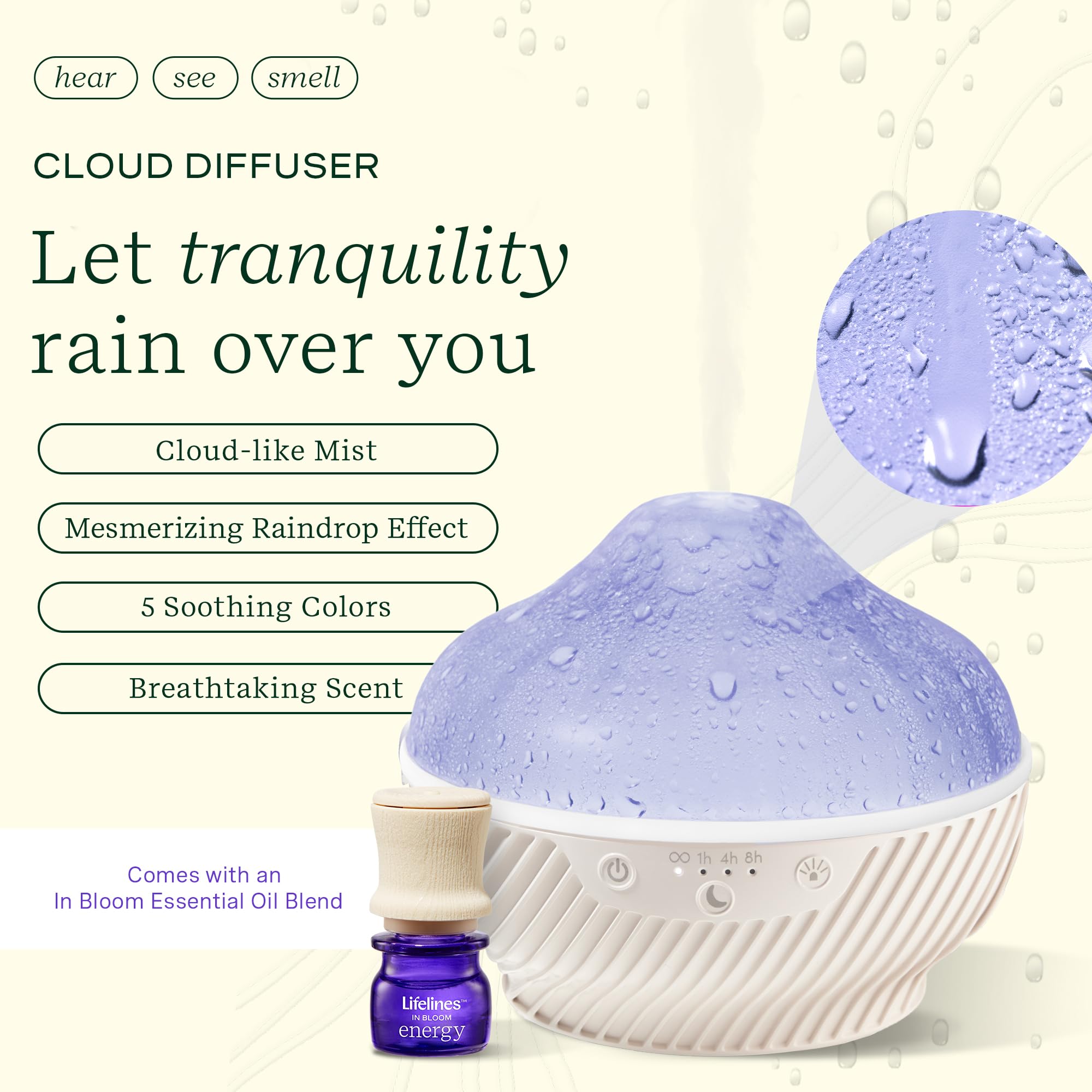 Lifelines diffuser displaying ambient color cycle to match mood
