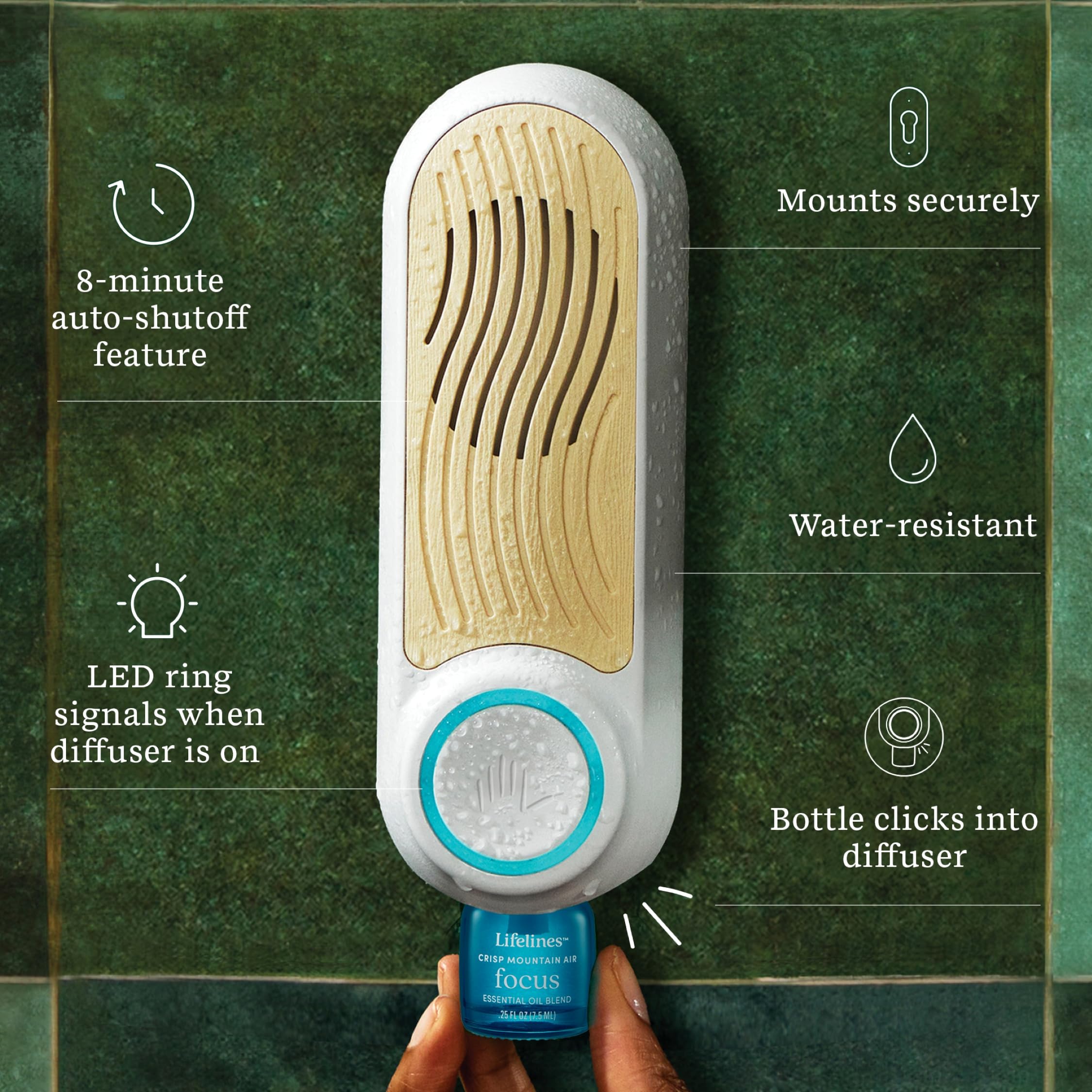 Lifelines Shower Diffuser LED ring indicating active scent