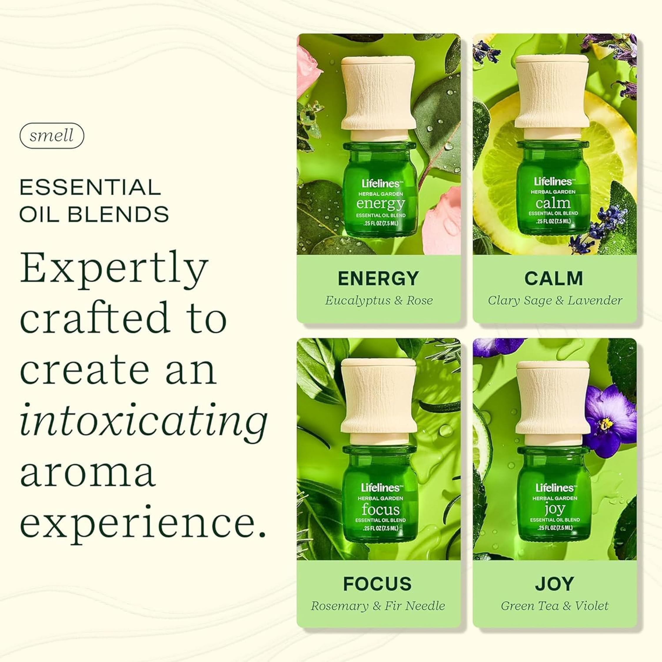 Lifelines Herbal Garden Energy aroma featuring eucalyptus and rose for a revitalizing space