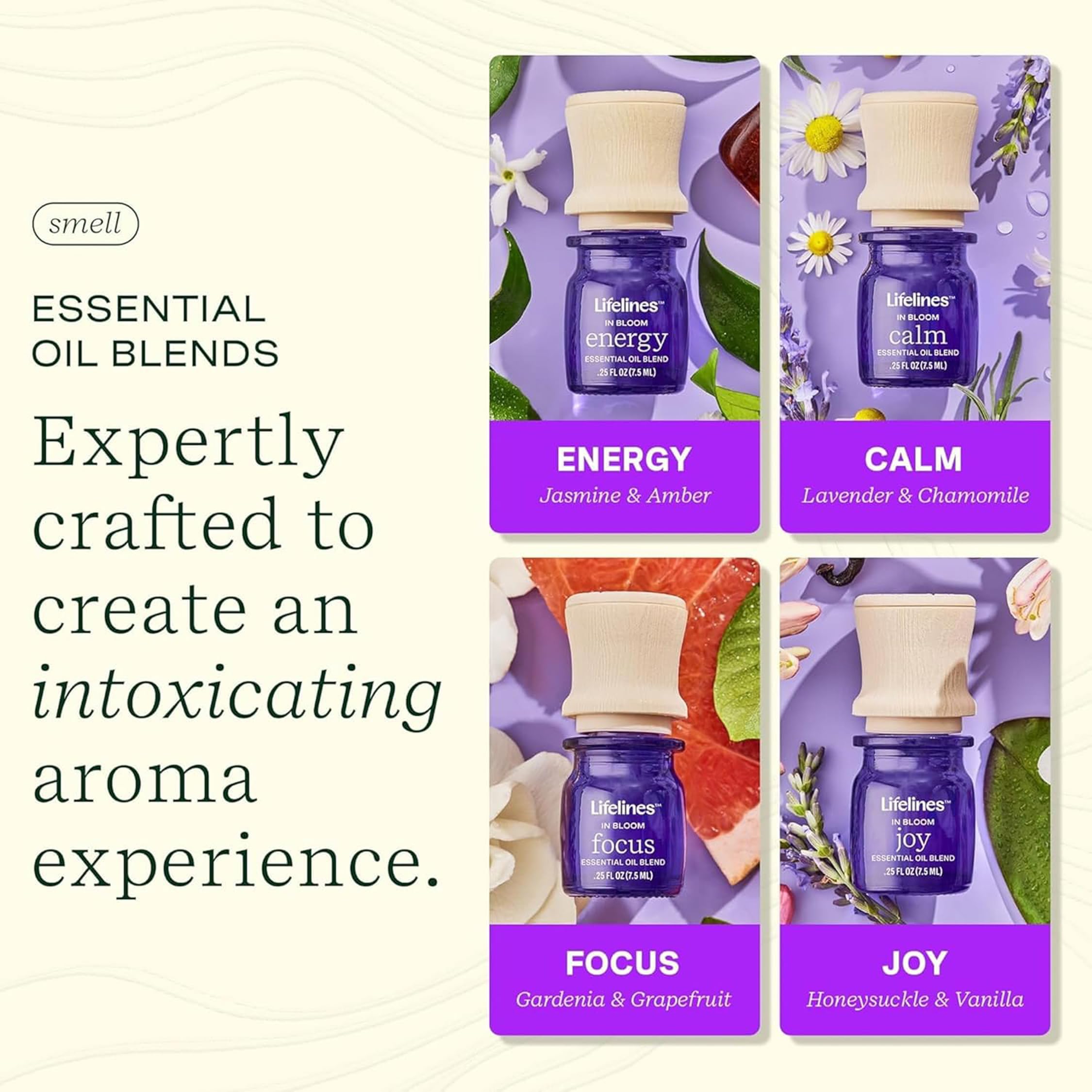 Lifelines In Bloom Focus bottle pour, gardenia and grapefruit clear the mind for work.
