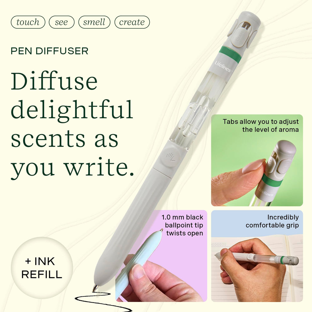 Lifelines Pen Diffuser close-up on the 1mm black tip improves grip during writing.