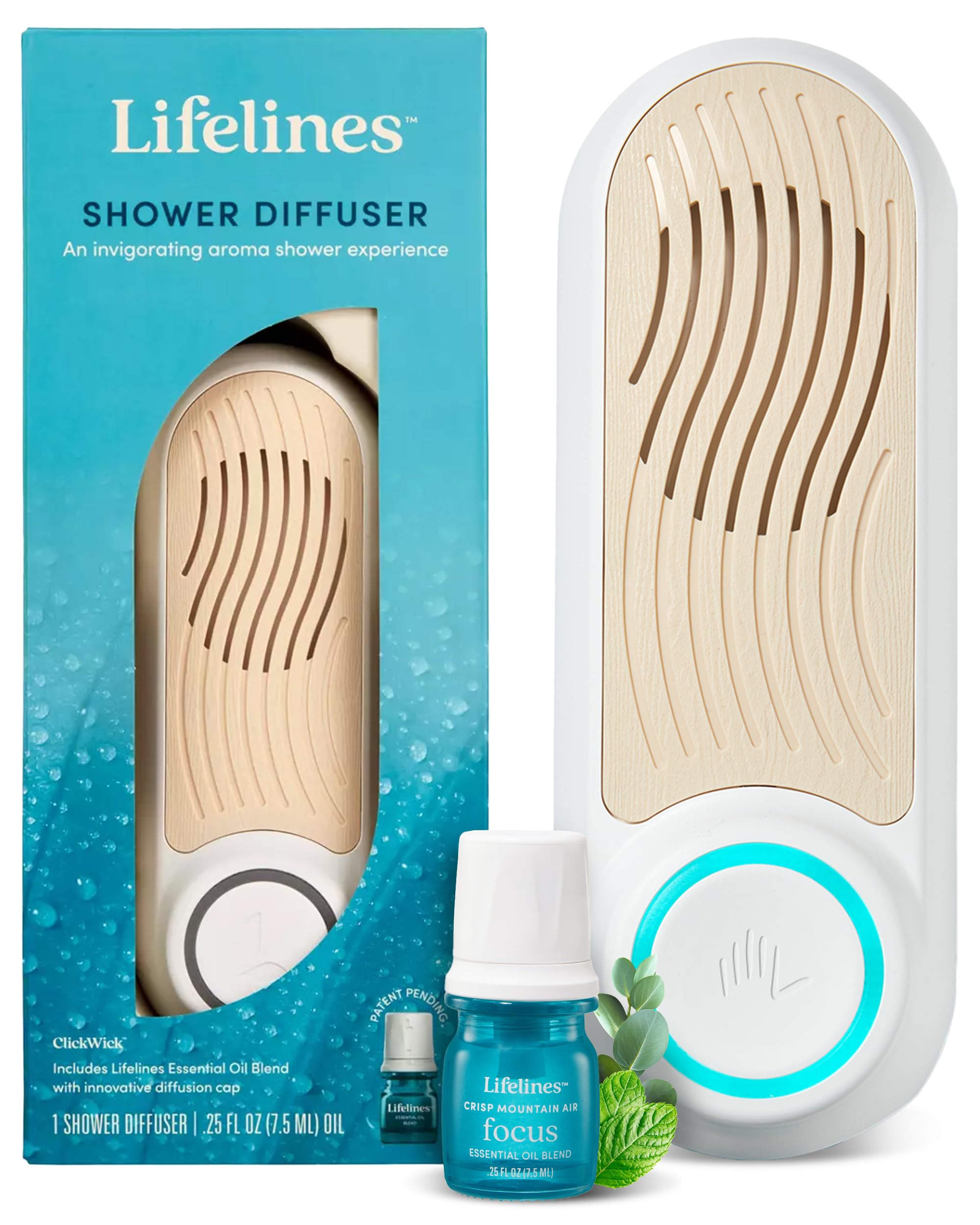Lifelines Shower Diffuser mounted on a bathroom wall for spa-like aromatherapy
