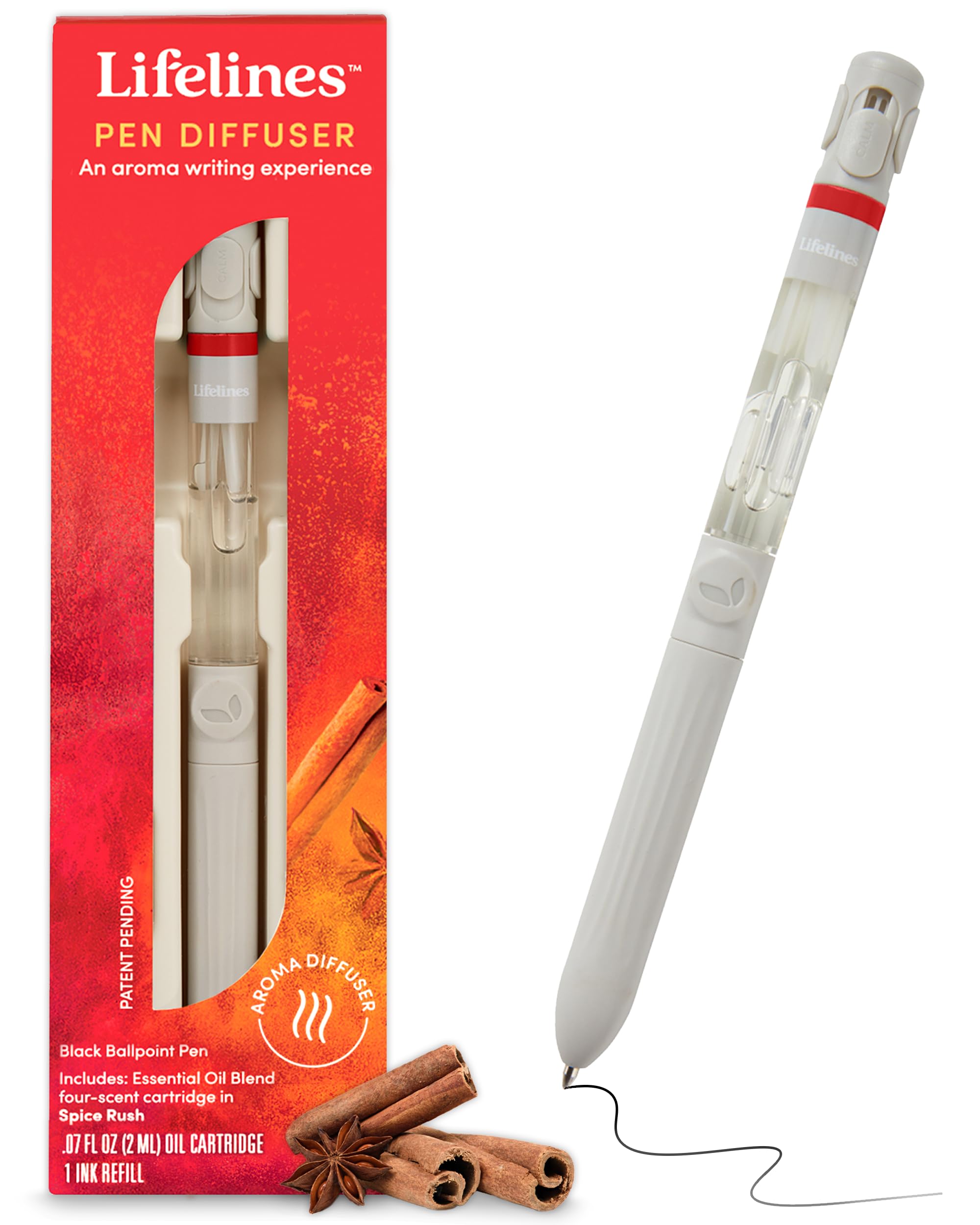 Lifelines Spice Rush pen diffuser while writing creates aromatic ambiance.
