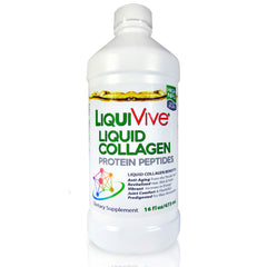 Life Miracle LiquiVive bottle label emphasizes premium hydrolyzed collagen for skin and hair support.
