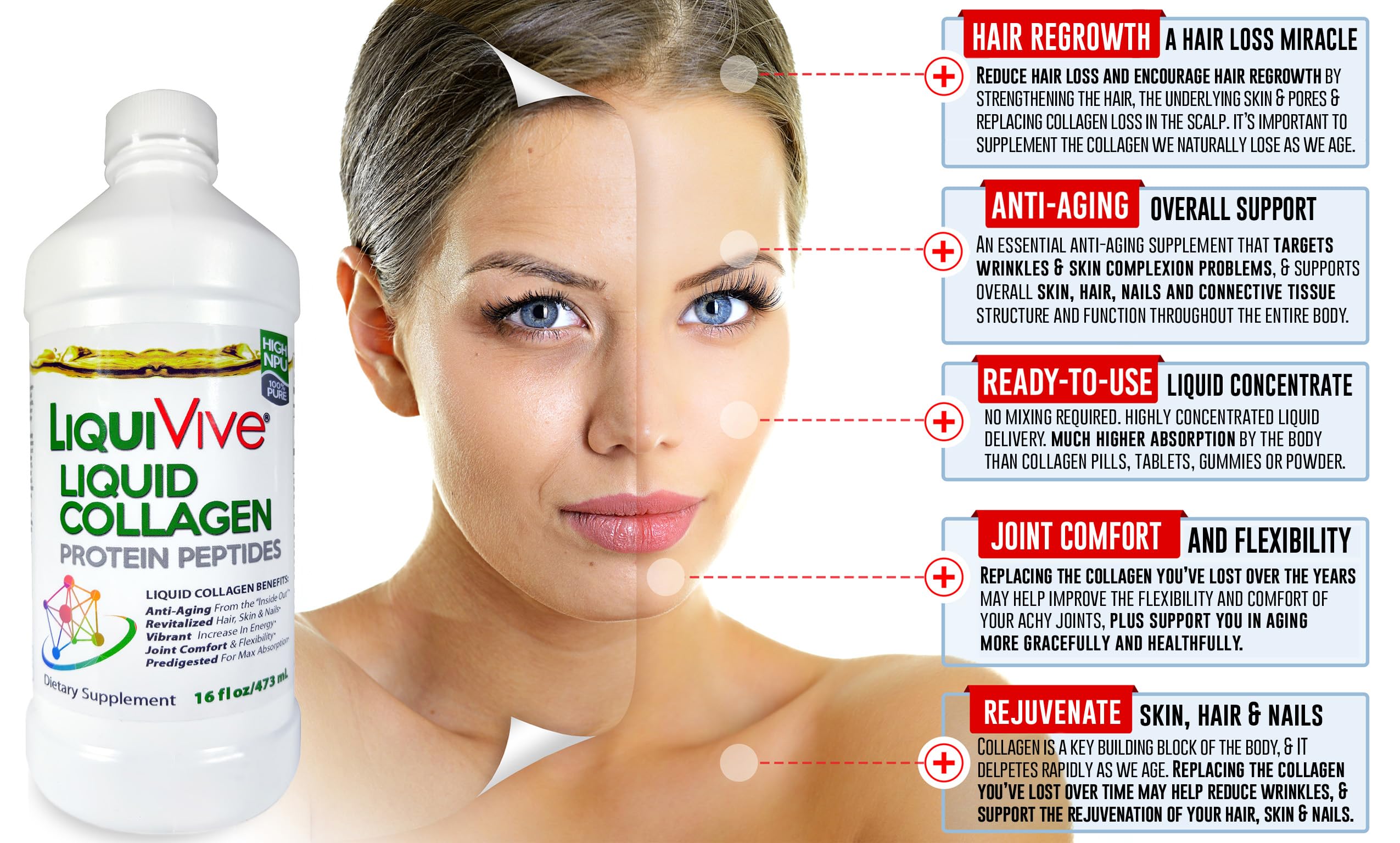 Life Miracle LiquiVive protein concentrate image shows high purity hydrolyzed peptides.