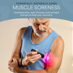 LifePro blue light therapy mode display highlights three wavelengths for targeted comfort.