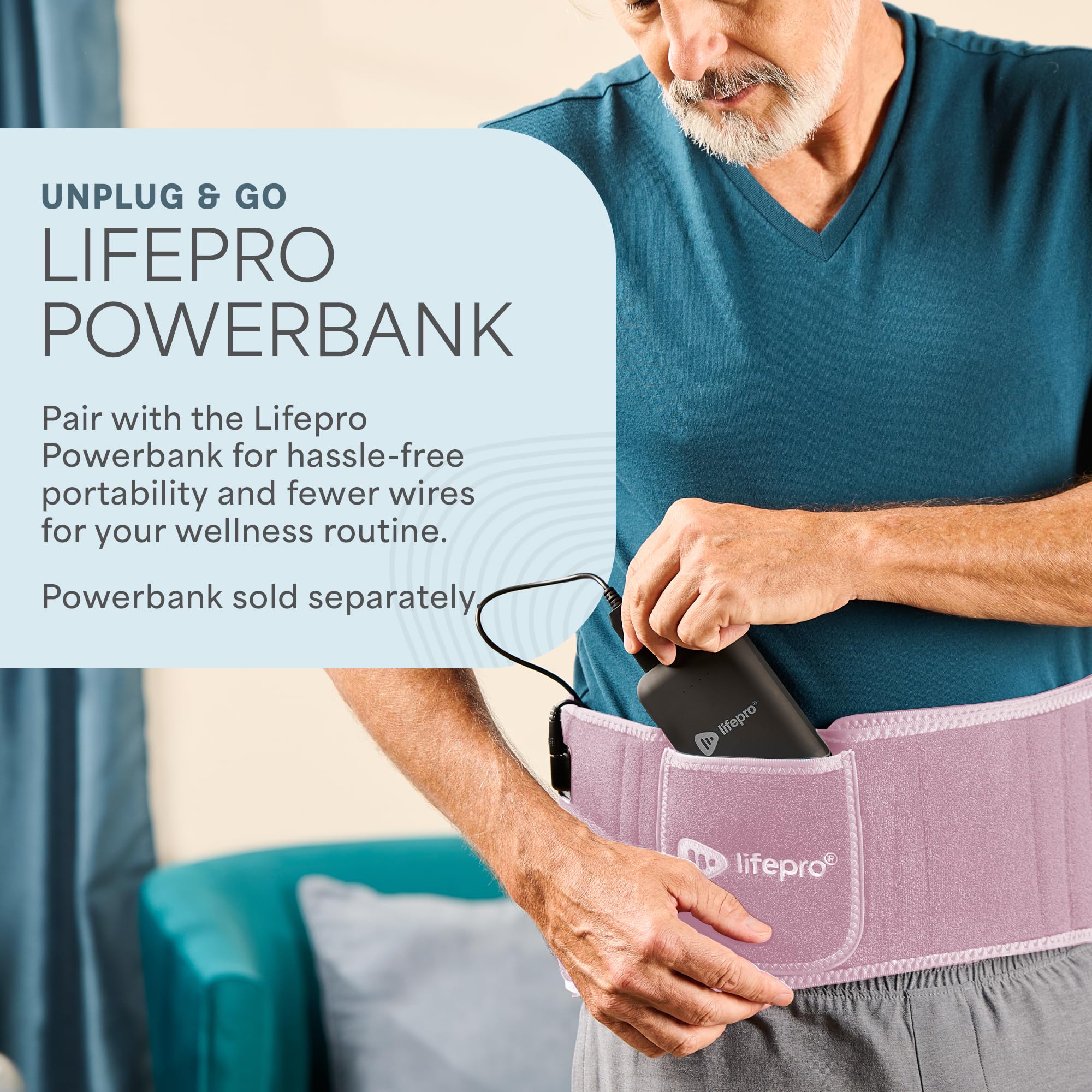 LifePro red light therapy belt in-use-walking illustrates portable relief on the go