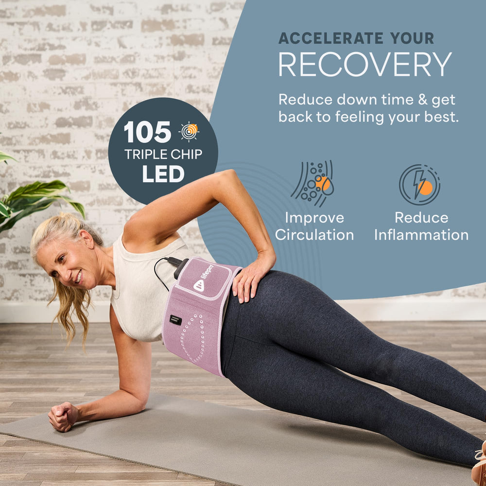 LifePro red light therapy belt on body highlights targeted therapy for relief