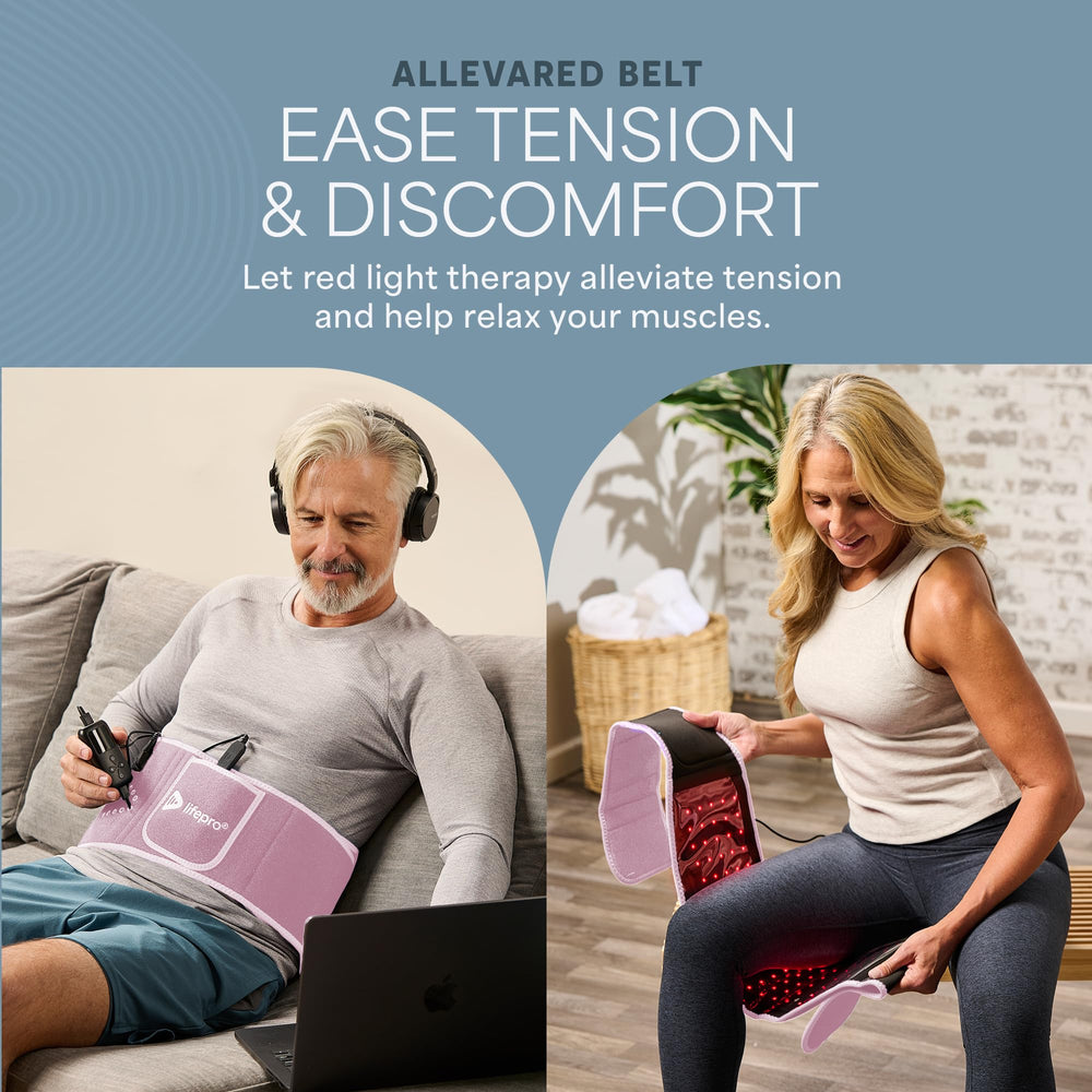 LifePro red light therapy belt side use demonstrates discreet hands-free use