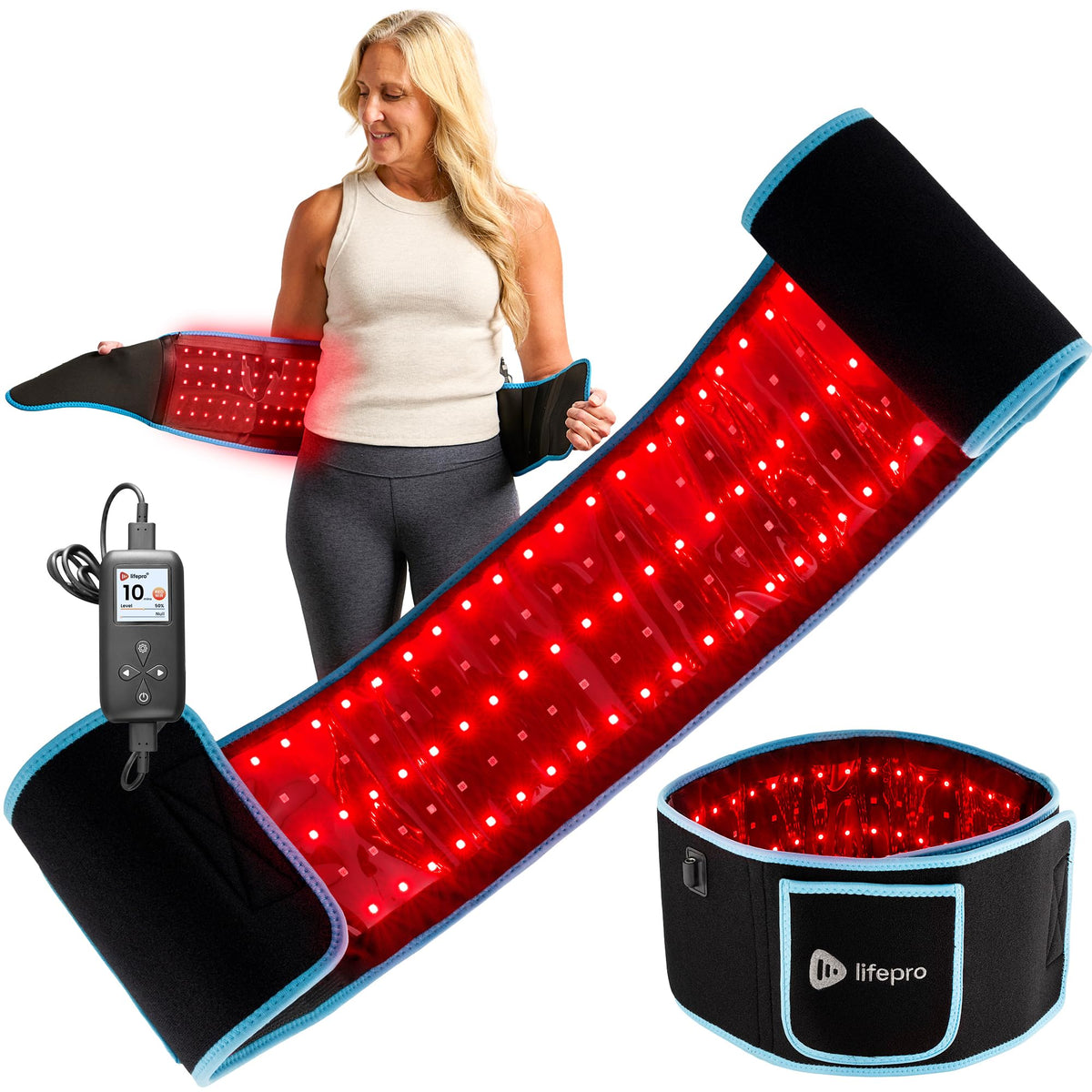 LifePro red light therapy belt worn around the torso for targeted at-home relaxation.