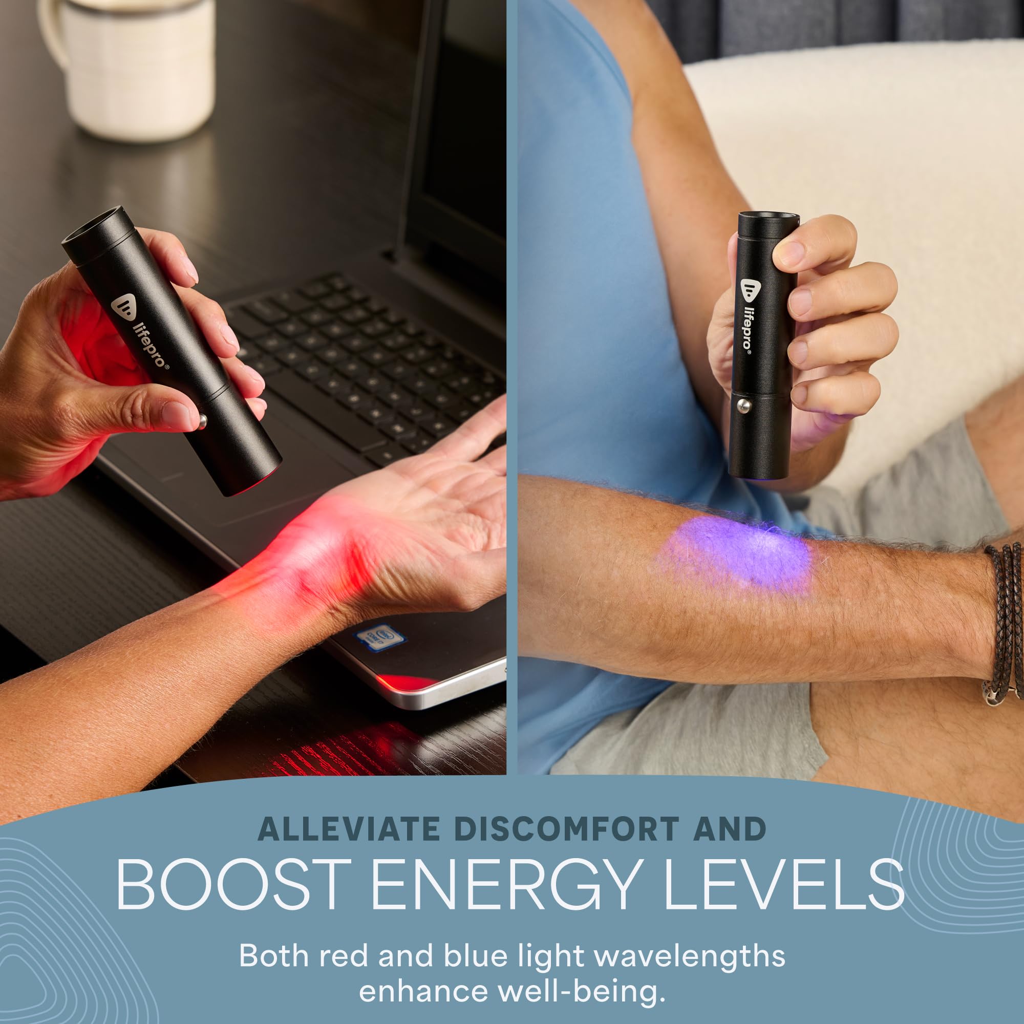LifePro wrist strap and compact case enable easy on-the-go relief sessions.