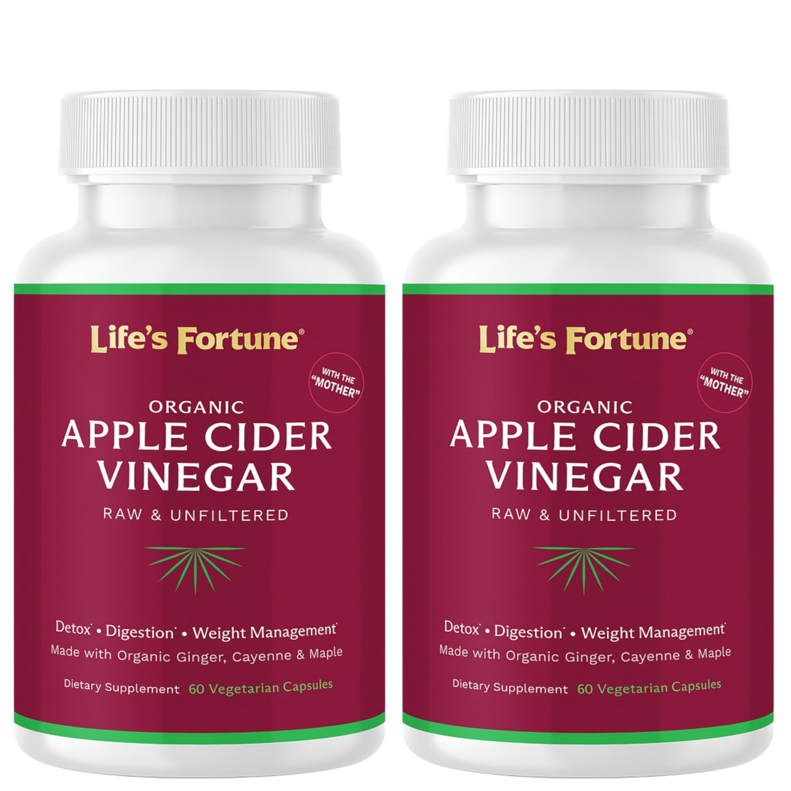 Life's Fortune ACV capsules bottle front for daily digestive support