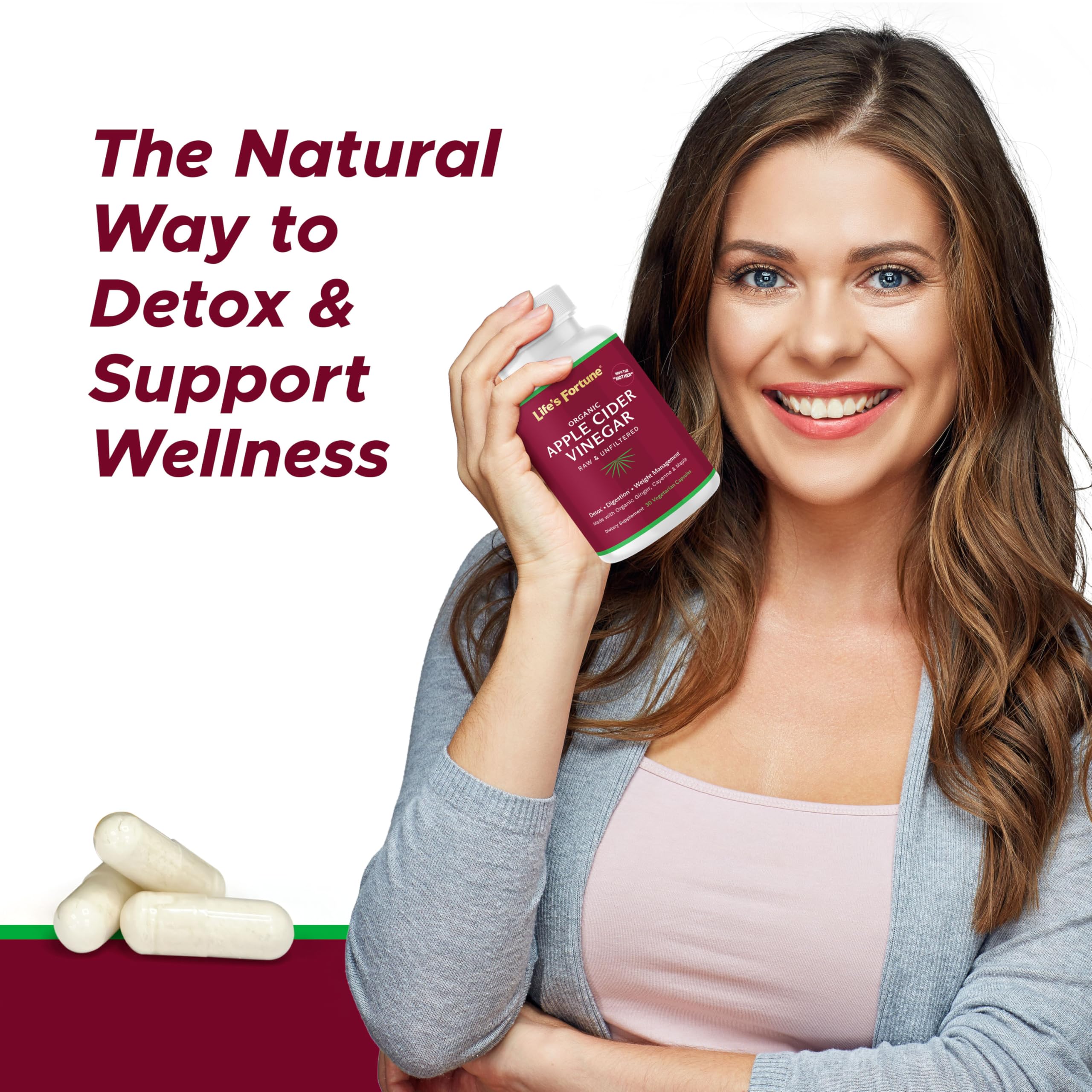 Life's Fortune ACV capsules contain Mother culture information in the label image.