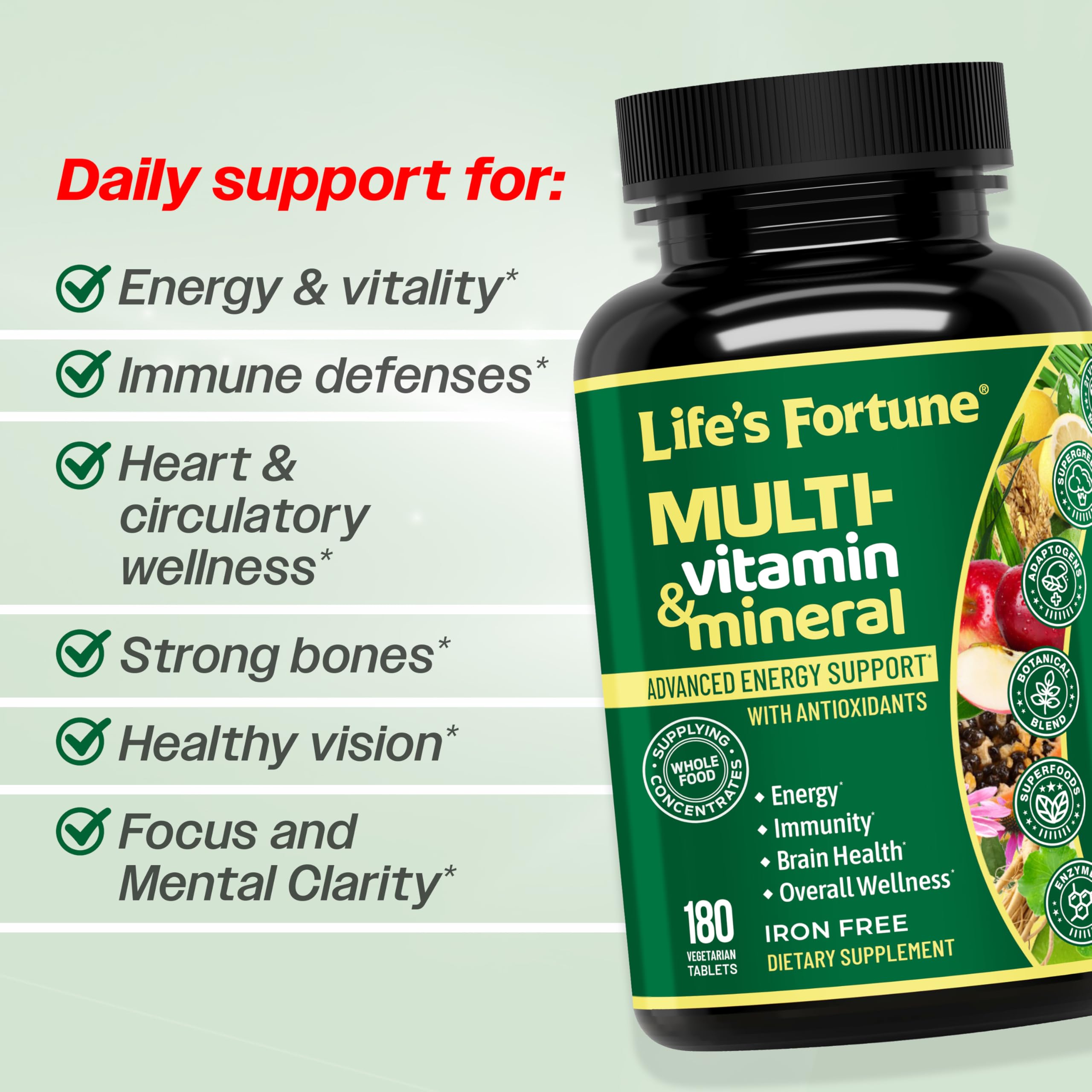 Life's Fortune Amino acids blend label highlighting nutrient variety.