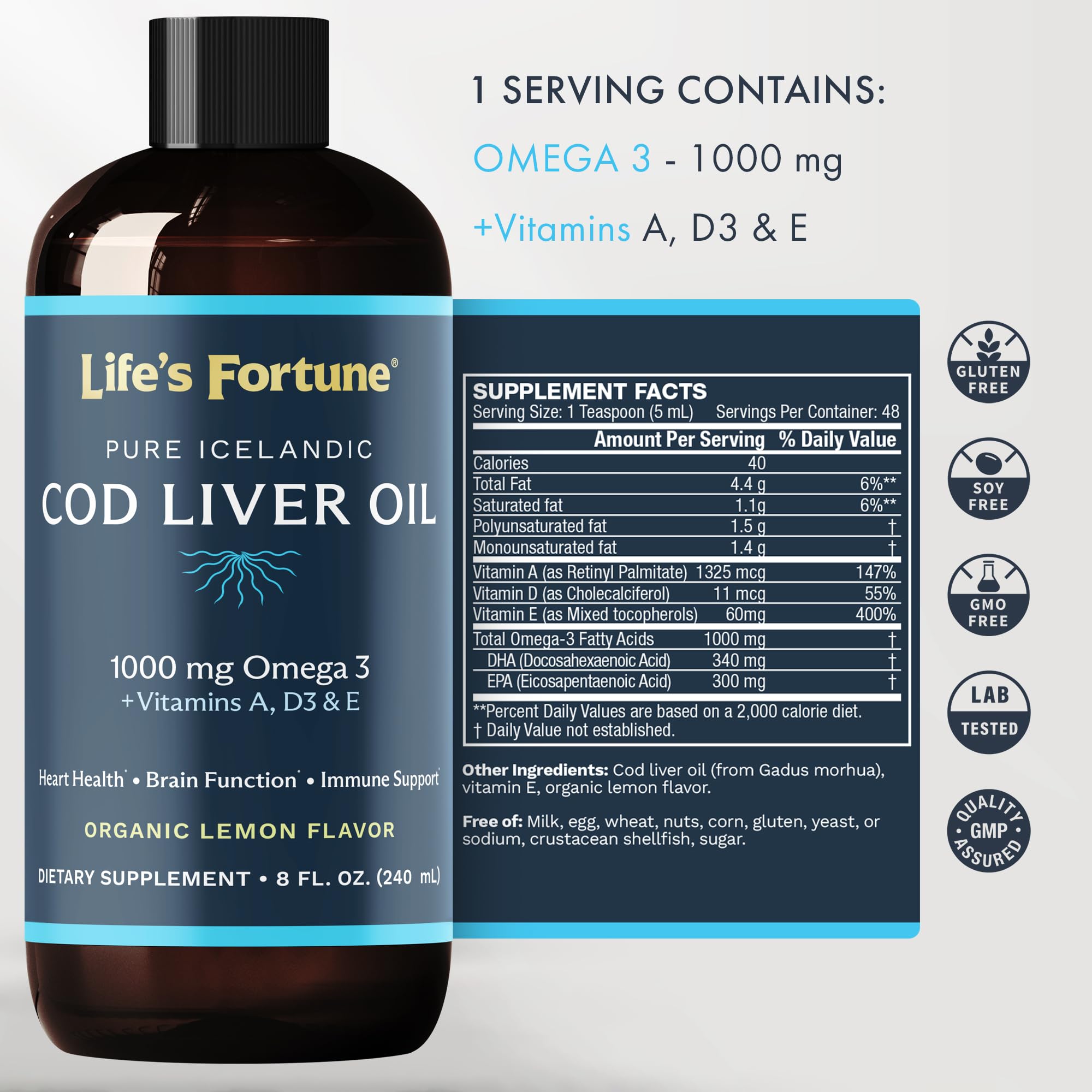 Life's Fortune cod liver oil lemon pour demonstrates easy dosing and smooth taste