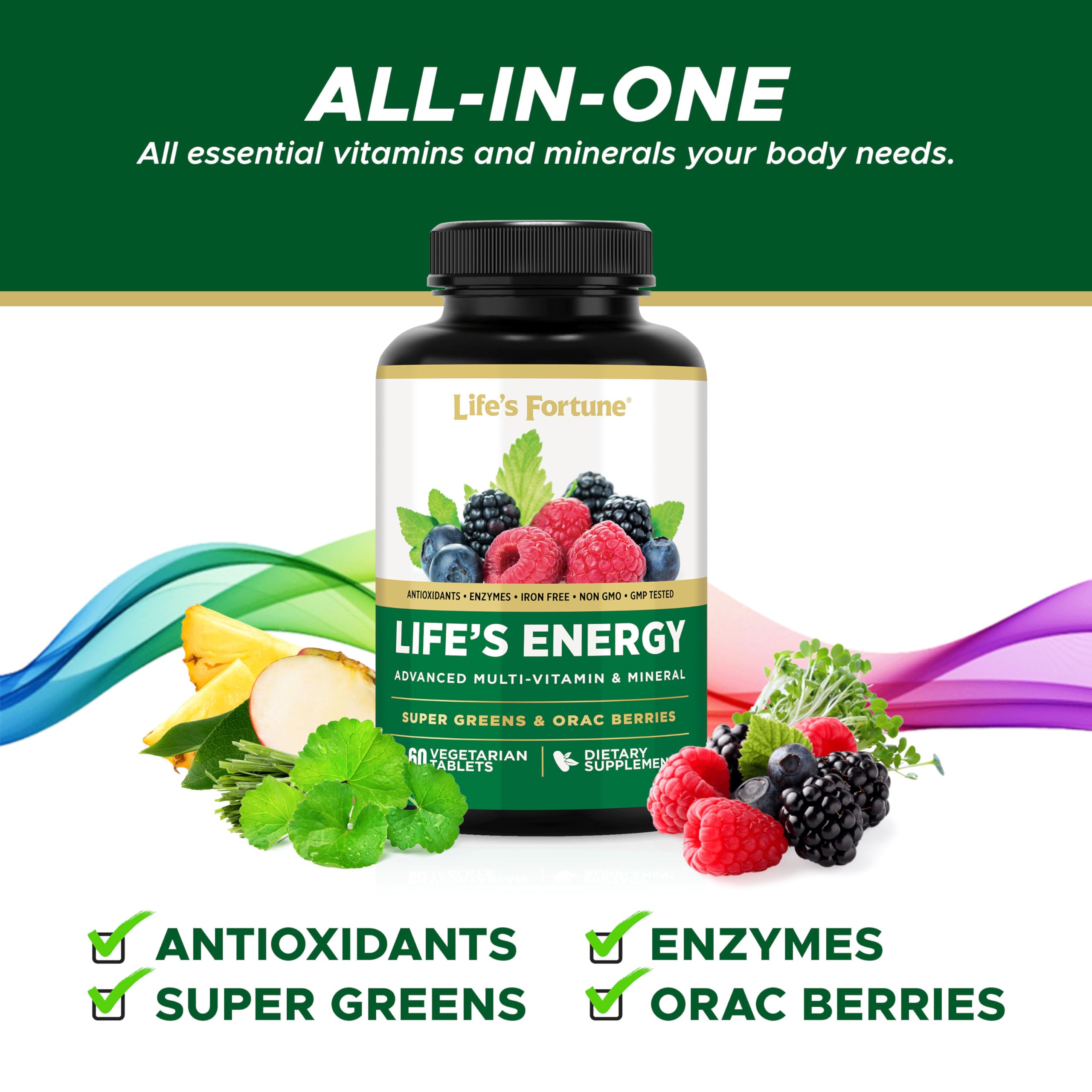 Life's Fortune Energy tablets close-up for easy daily use.