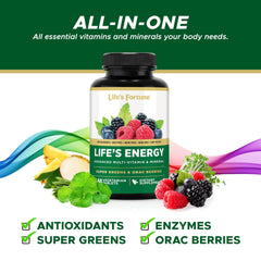Life's Fortune Energy tablets close-up for easy daily use.