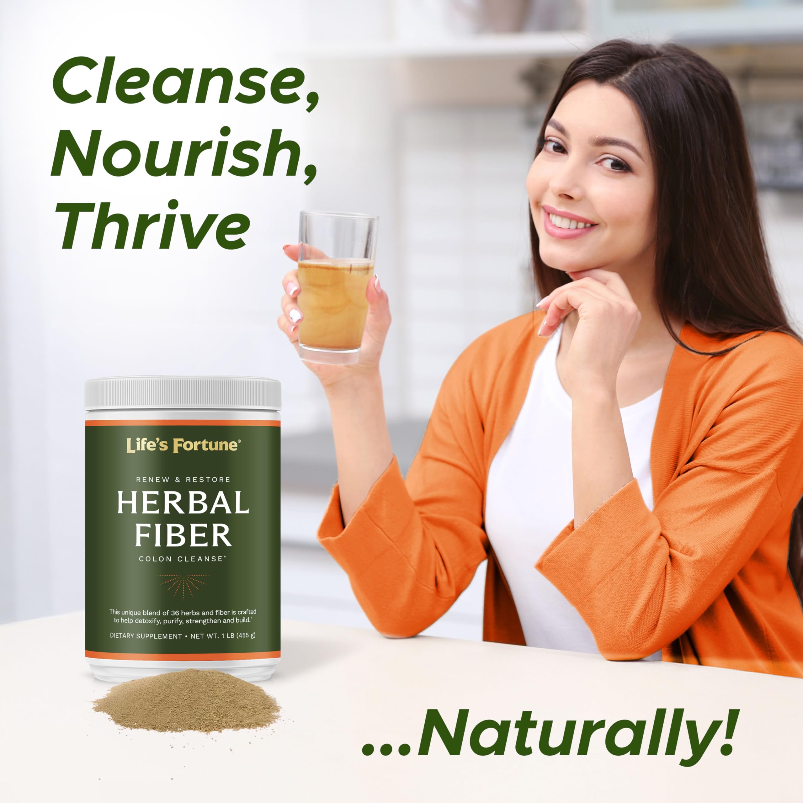 Life's Fortune fiber powder dissolves quickly in water for a smooth drink