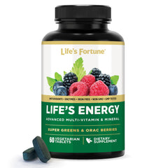 Life's Fortune Life Energy bottle front showing daily vitality greens.