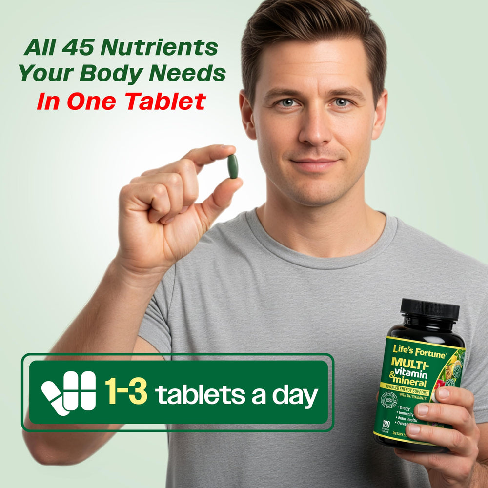 Life's Fortune Vegetarian tablets container emphasizes plant-based multivitamins.