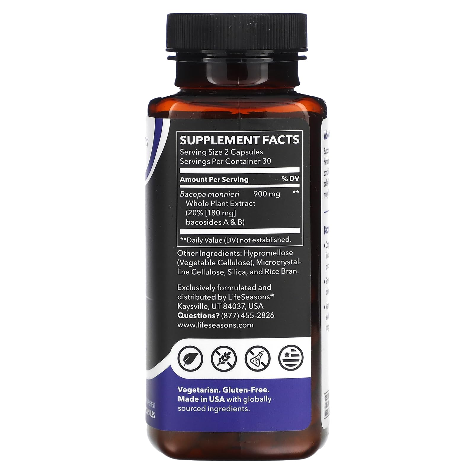 LifeSeasons Bacopa Extract capsules ready for daily cognitive support.