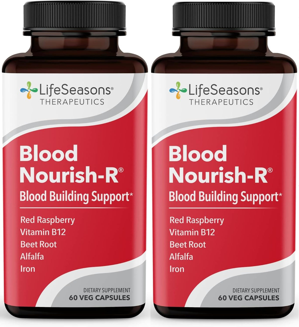 LifeSeasons Blood Nourish-R bottle front showing iron-rich formula for energy support.
