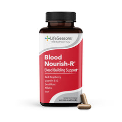 LifeSeasons Blood Nourish-R bottle displaying iron-rich formula for daily energy support