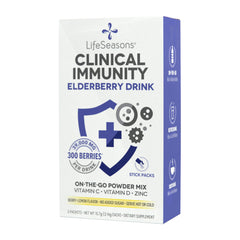 LifeSeasons Clinical Immunity Elderberry Drink Mix box front highlighting immune support