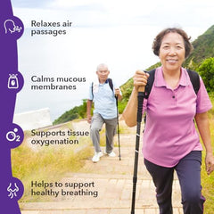 Lung Capaci-T label and bottle detail, emphasizing a natural blend for respiratory comfort.