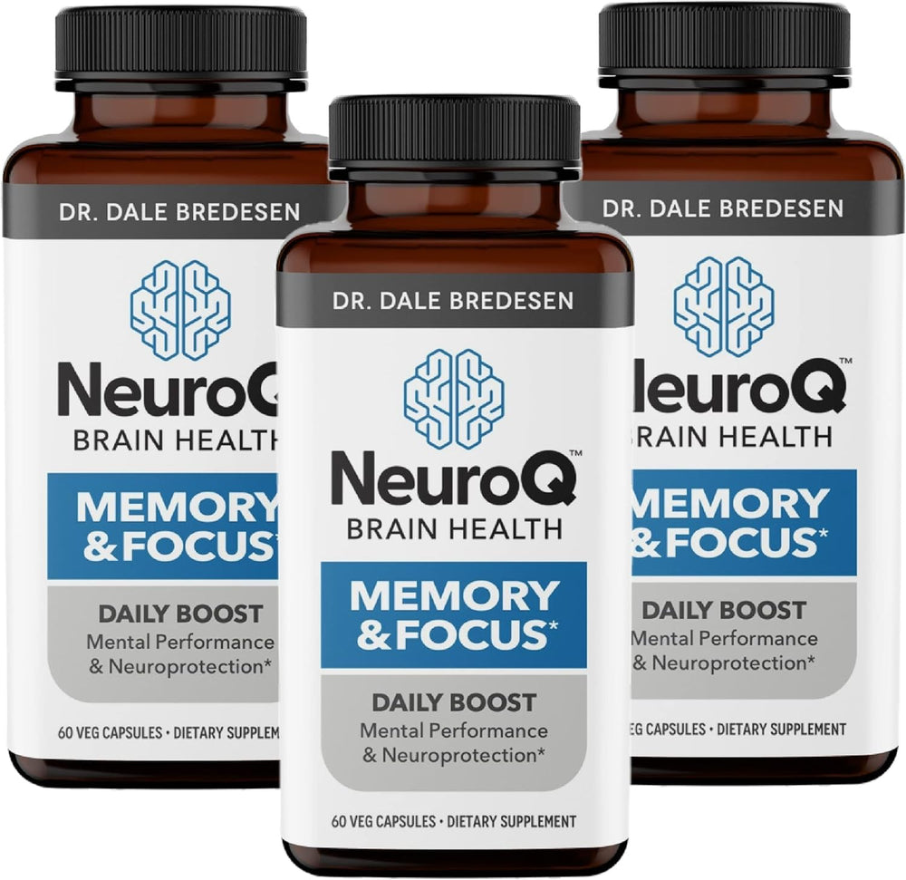 LifeSeasons NeuroQ bottle front with three-pack display for daily memory support.