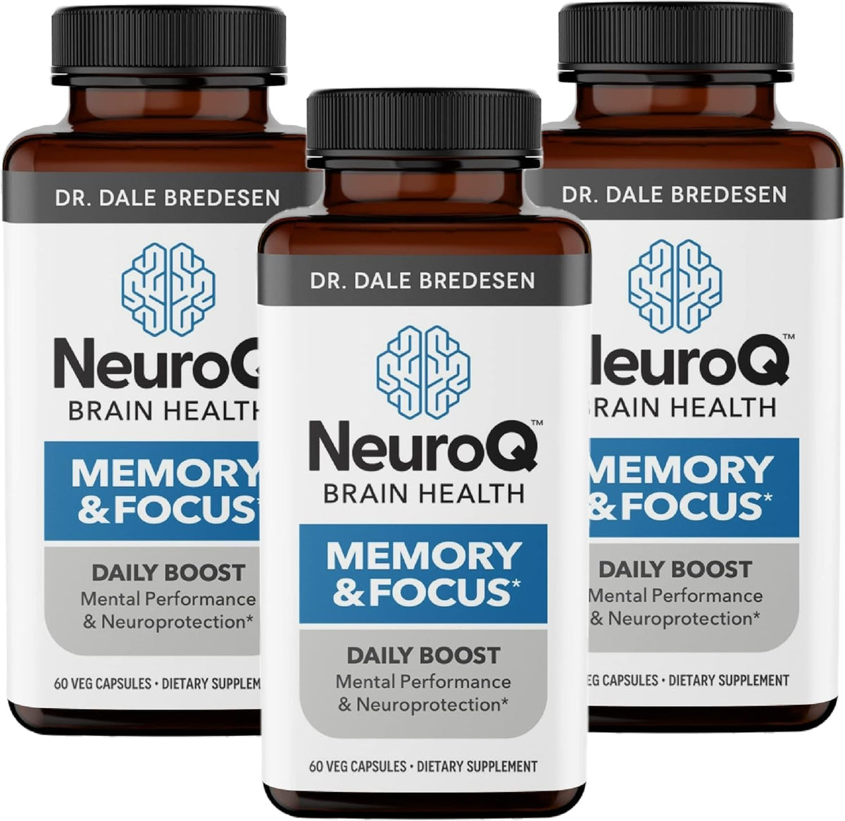LifeSeasons NeuroQ bottle front with three-pack display for daily memory support.