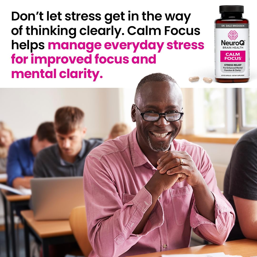 Close-up of NeuroQ Calm Focus label highlighting the mood-focused blend.