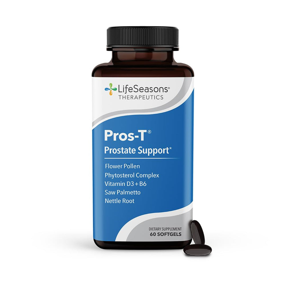 LifeSeasons Pros-T softgel bottle for prostate support and urinary health.