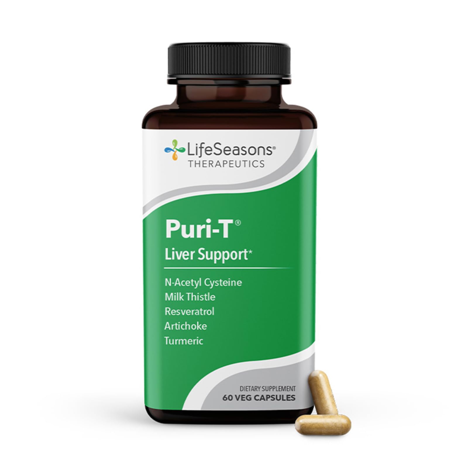 LifeSeasons Puri-T bottle front view for daily liver support.