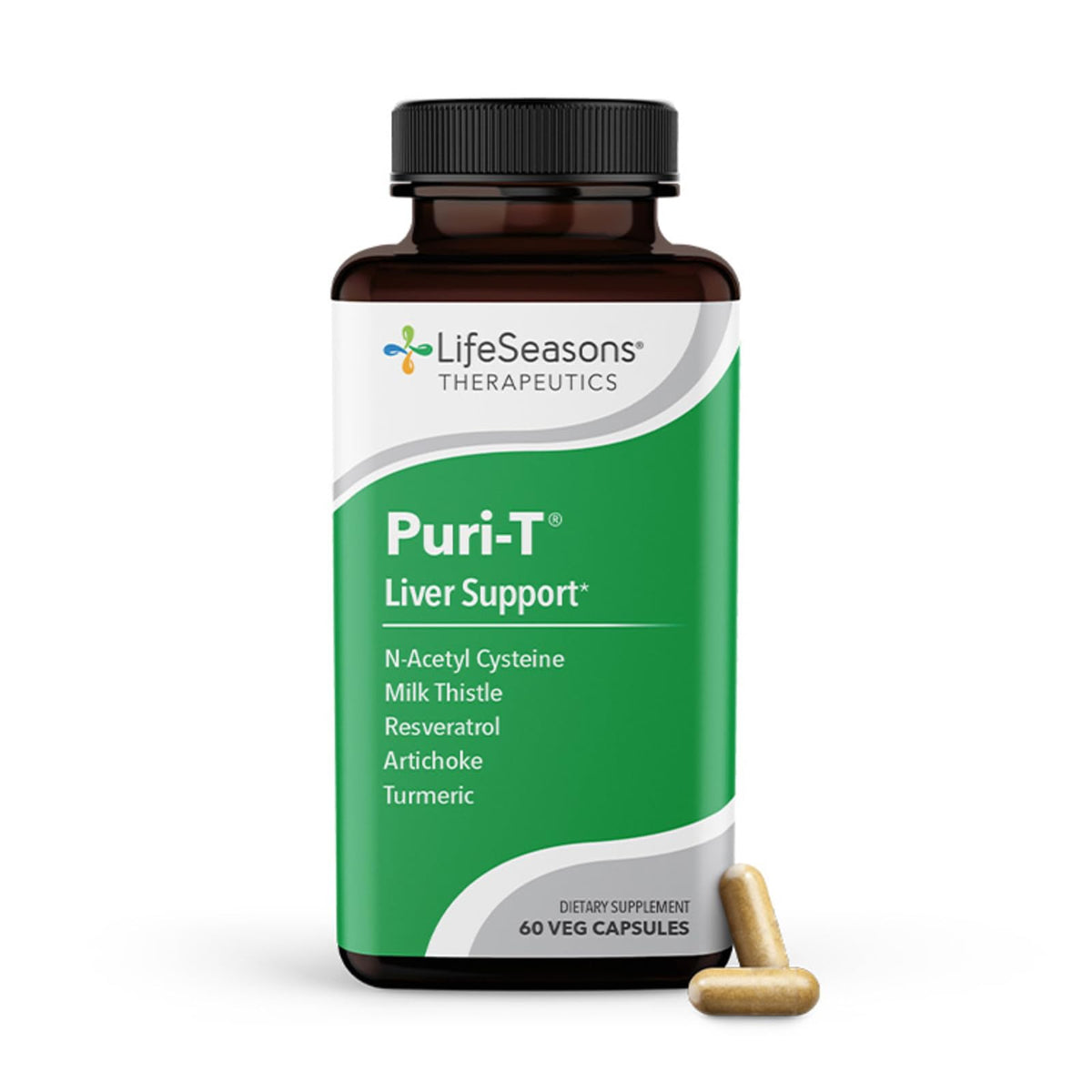 LifeSeasons Puri-T bottle front view for daily liver support.