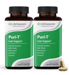 LifeSeasons Puri-T bottle shown for liver cleanse support and daily detox