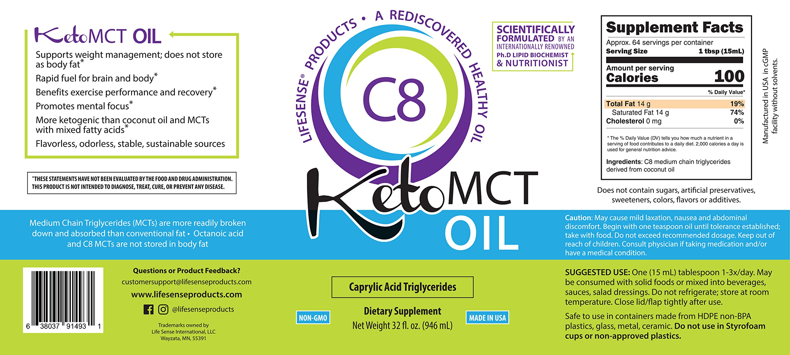 LifeSense C8 MCT Oil pour for quick, flavorless energy in drinks.
