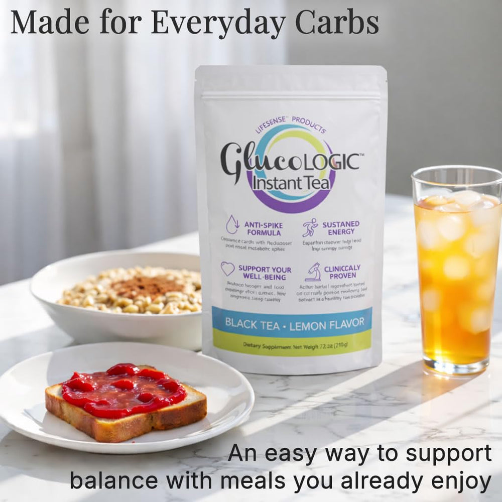 LifeSense GlucoLogic tea with lemon zest delivers bright flavor and mindful carb notes.