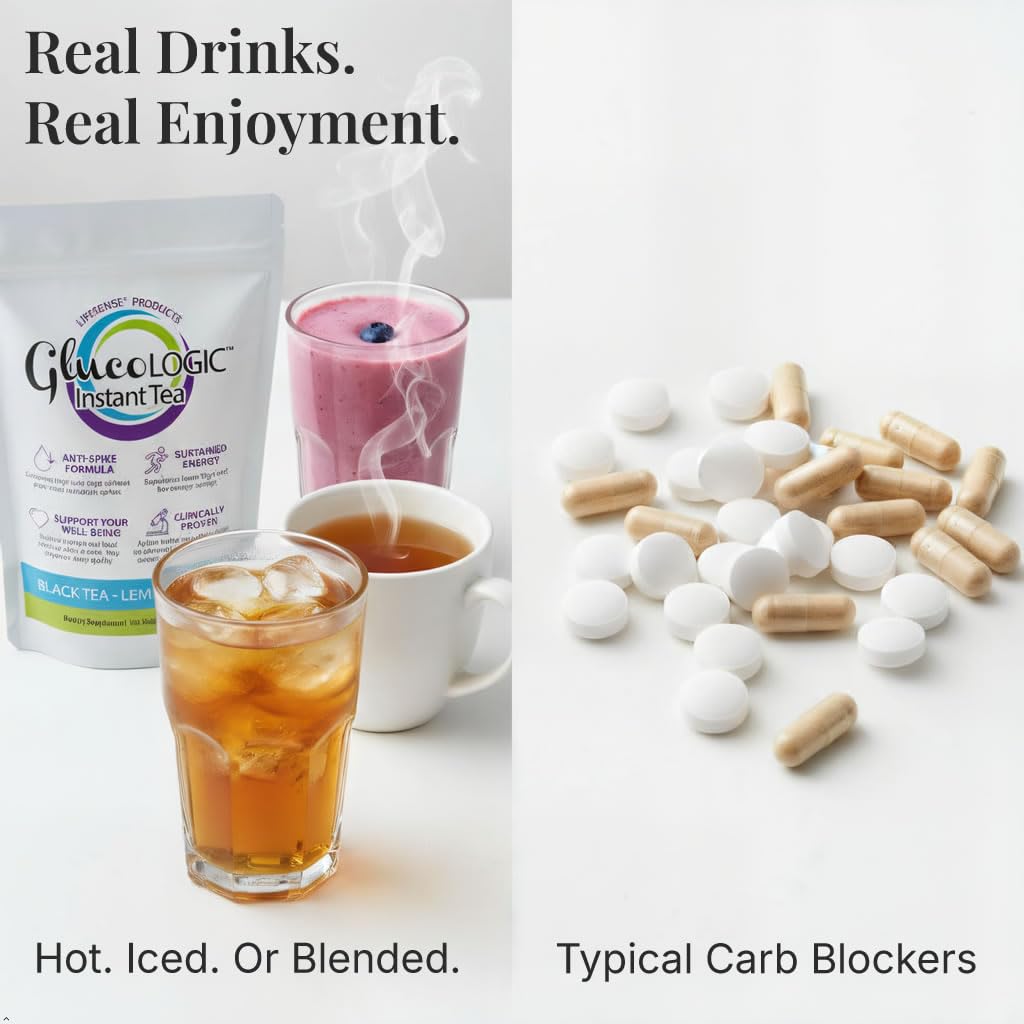 LifeSense GlucoLogic tea pour showing easy hot or iced preparation.